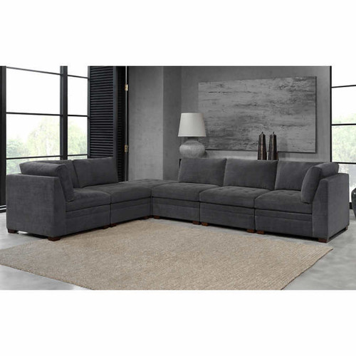 Tisdale Fabric Sectional with Storage Ottoman - Dark Gray