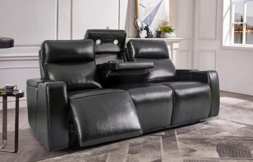 Leather Power Reclining Sofa with Drop Down Table