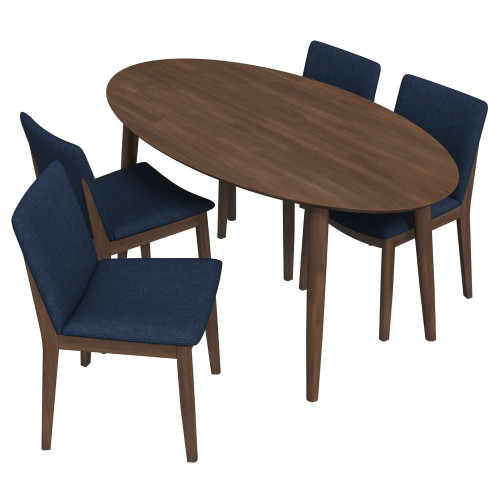 Dining set, Rixos Walnut Table with 4 Virginia Blue Fabric Chairs | KM Home Furniture and Mattress Store | Houston TX | Best Furniture stores in Houston