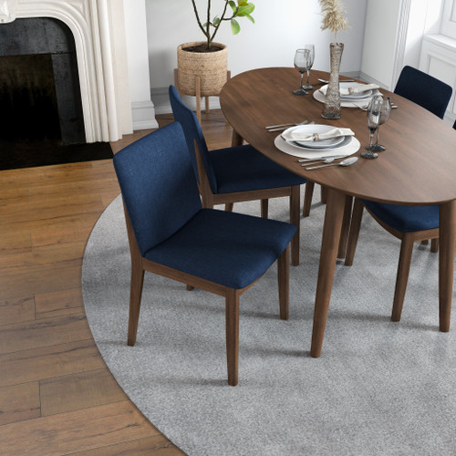 Dining set, Rixos Walnut Table with 4 Virginia Blue Fabric Chairs | KM Home Furniture and Mattress Store | Houston TX | Best Furniture stores in Houston