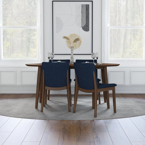 Dining set, Rixos Walnut Table with 4 Virginia Blue Fabric Chairs | KM Home Furniture and Mattress Store | Houston TX | Best Furniture stores in Houston