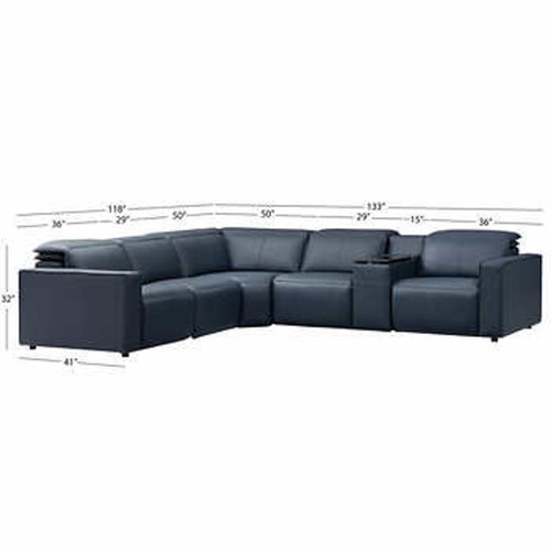 Blythe Power Reclining Top Grain Leather Sectional with Power Headrests