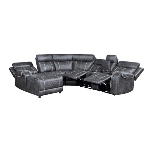 SET-9377GRY-6 Gabriel Reclining Sectional in Faux Leather RAF Homelegance
