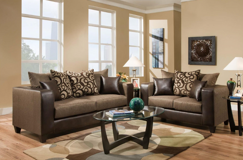 Sofa and Loveseat Set Ada 2 Tone Faux Leather by Happy Homes HH-110-BRN