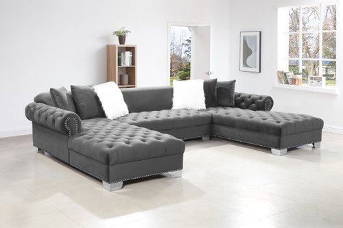 London U Shaped Sectional in Velvet by Happy Homes