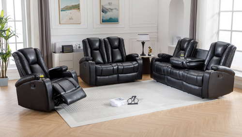 HH-Noah-Black Noah Sofa and Loveseat in Leather Gel by Happy Homes