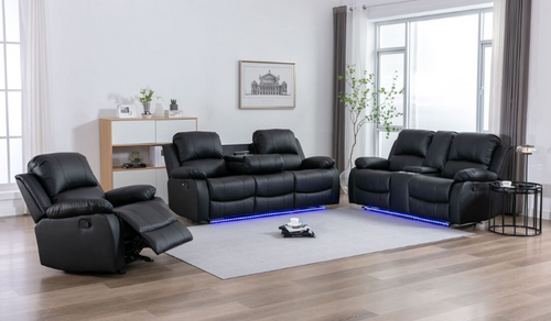 HH-Daytona-Black Daytona Sofa and Loveseat in Leather by Happy Homes