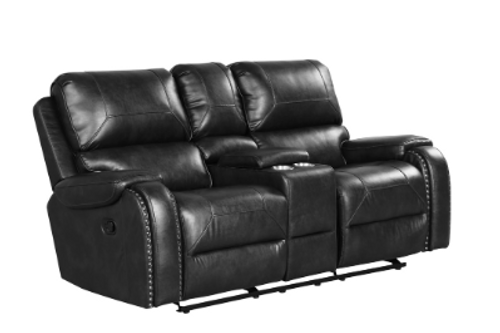 Black Titan Reclining Living Room Set in Leather Gel