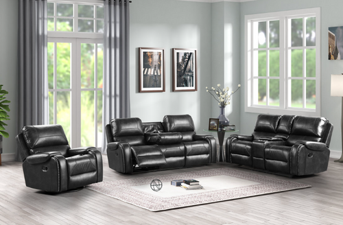 Black Titan Reclining Living Room Set in Leather Gel