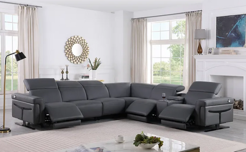Lucca 7piece L Shaped Sectional in Leather Gray by New Era Innovation