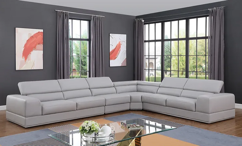 Pella 3pcs L Shaped Sectional in Leather Match Light Gray by New Era Innovations