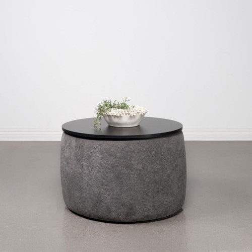 Tesoro - Upholstered Round Lift Top Storage Ottoman - Grey And Black