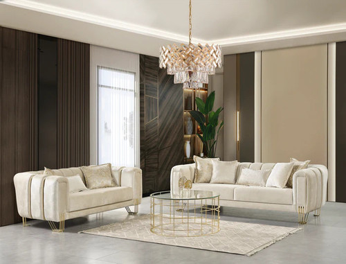 Santana Sofa and Loveseat in Velvet NVF-SANTANA-IVORY-SL