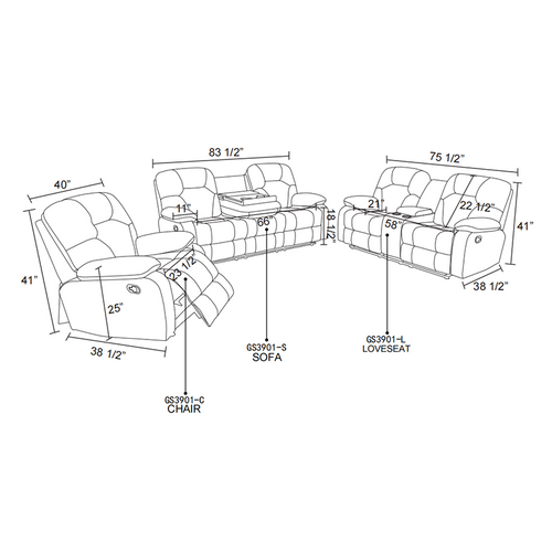 3 Piece Living Room Furniture Sets Modern Brown Leather Recliner