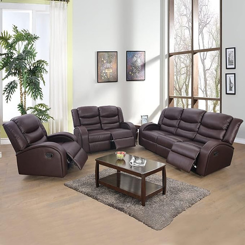 3 Piece Brown Luxury Recliner Sofa Living Room Set