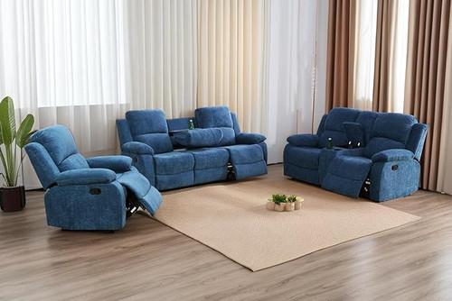 3 Piece Blue Living Room Furniture Set