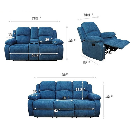 3 Piece Blue Living Room Furniture Set