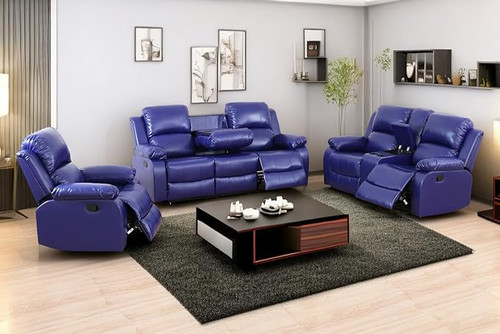 3 Piece Blue Living Room Furniture Sofa Set