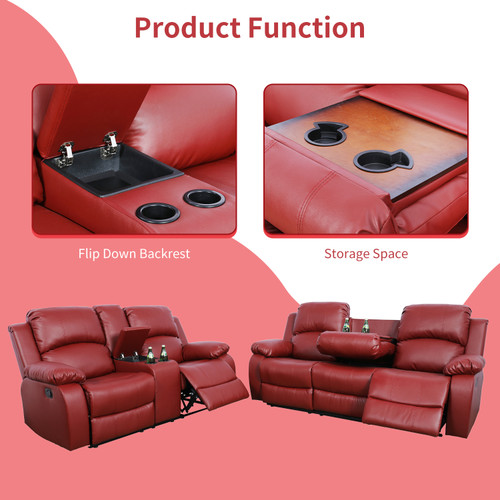 3 Piece Red Living Room Furniture Set