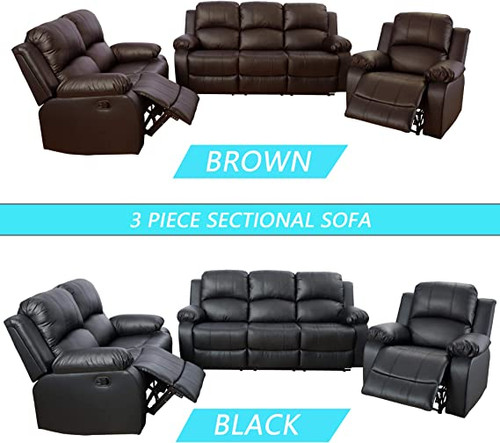 3 Piece Leather Reclining Sofa and Loveseat Chair Set