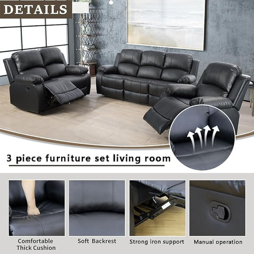 3 Piece Leather Reclining Sofa and Loveseat Chair Set