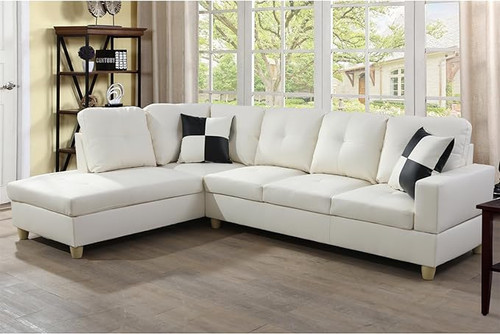 L-Shape Sofa Faux Leather Couch with Chaise in White F092