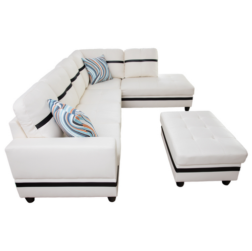 LAF L Shaped Leather Sectional Sofa Set in White F09514B