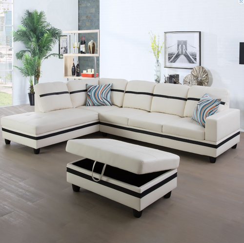 LAF L Shaped Leather Sectional Sofa Set in White F09514A