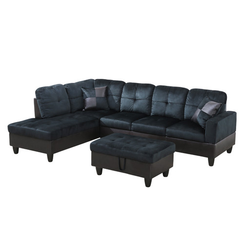 L Shape Sectional Couch with Large Ottoman in Blue
