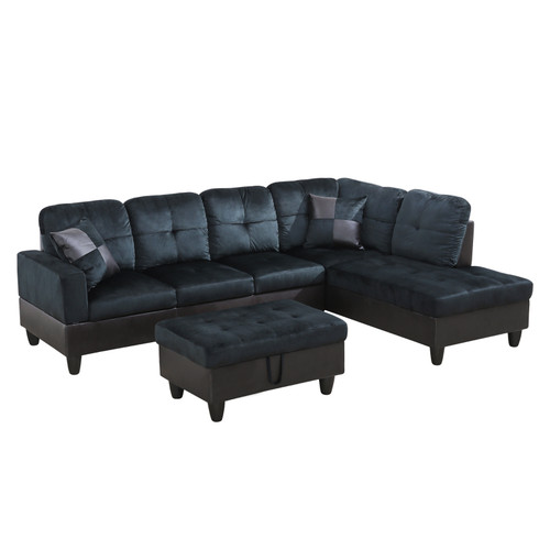 L Shape Sectional Couch with Large Ottoman in Blue