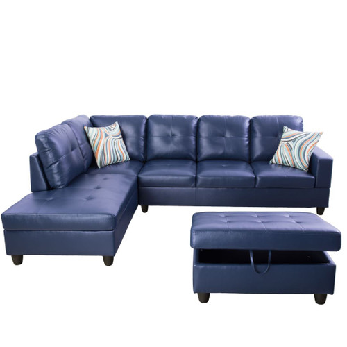 LAF L Shaped Faux Leather Sectional Couch in Blue F09529A