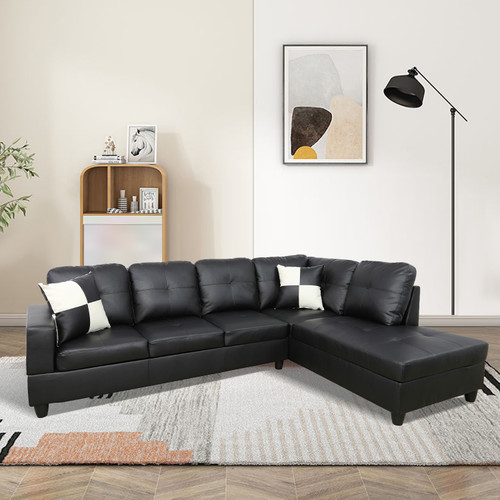L-Shape Couch with Storage Ottoman in Black