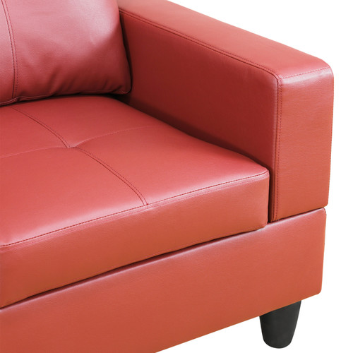 L Shaped Faux Leather Sectional Couch in Red