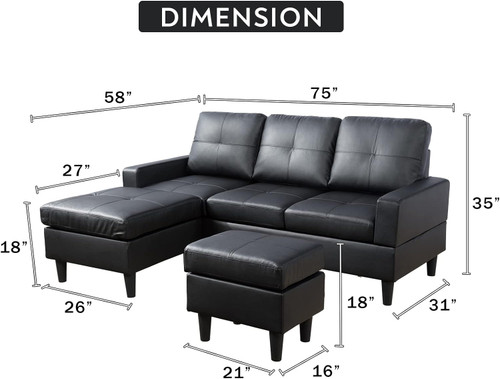 Convertible Sectional Sofa Couch in Black
