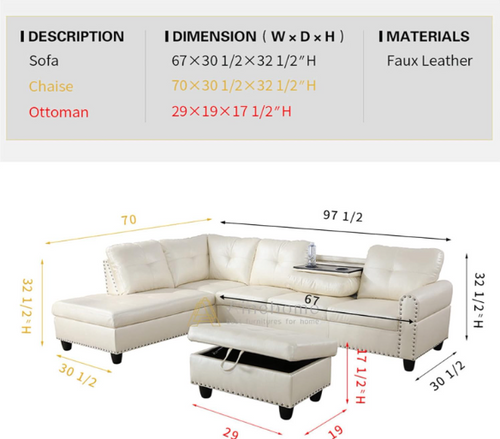 RAF L Shape Couch with Ottoman in White F09914