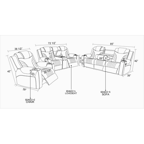 3 Piece Manual Recliner Loveseat Recliner Sofa Set