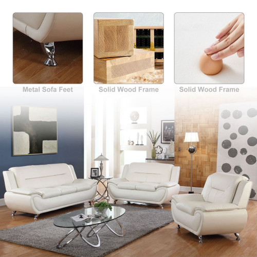 3 Piece Living Room Furniture Set in White