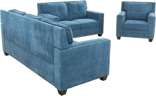 3 Piece Living Room Sofa Couch Set in Blue