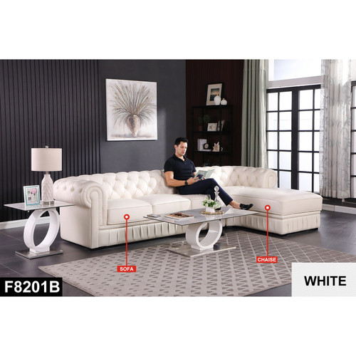 L Shaped Top Leather Sectional in White