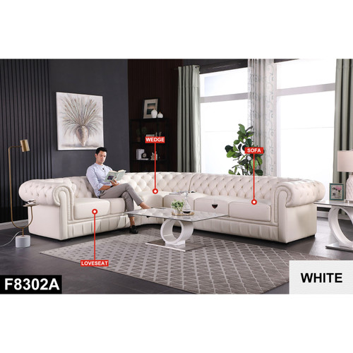 L Shaped 3-Piece Sectional in White