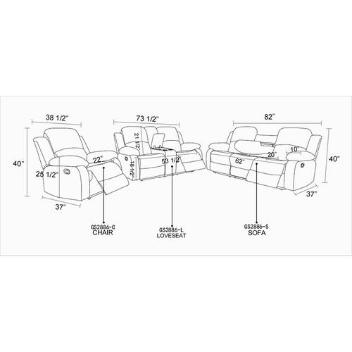 Gray Recliner Sofa Set in Microfiber