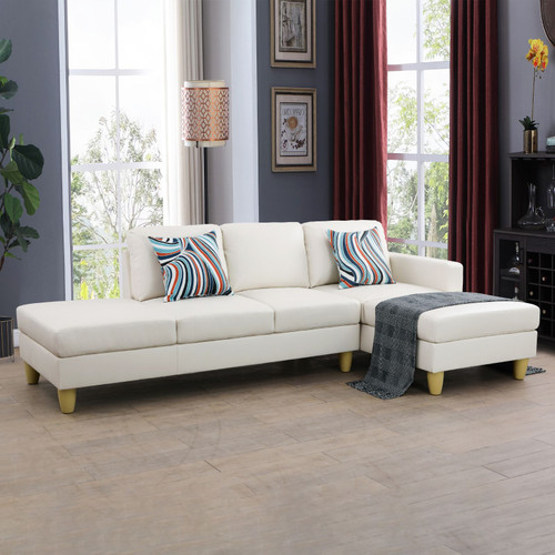 L Shaped Faux Leather Sectional in White