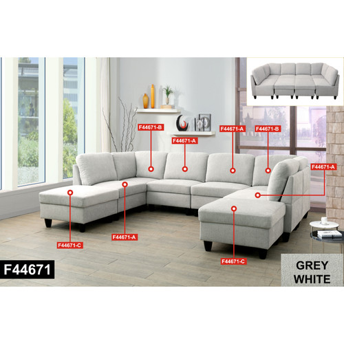 U Shaped 8-Piece Sectional in Gray
