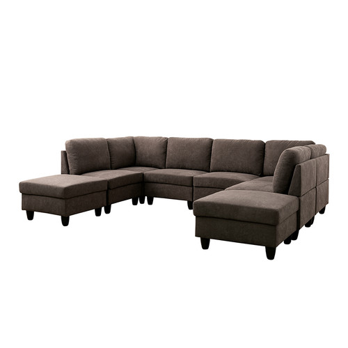 U Shaped 8-Piece Sectional in Brown