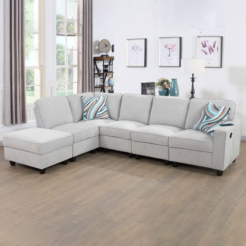 L Shaped 6-Piece Sectional in White FN44471 by G Furniture