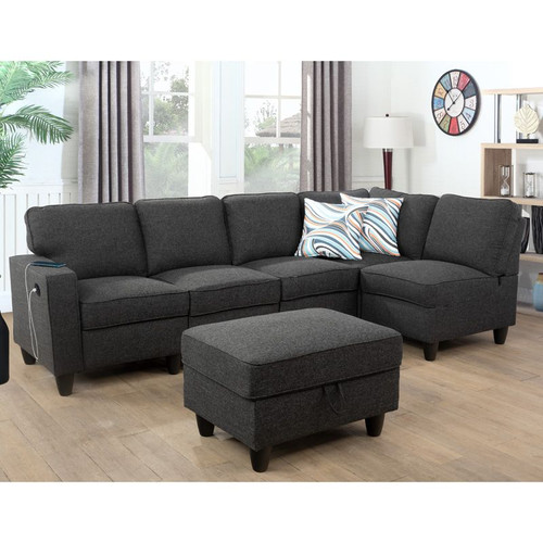 L Shaped 6-Piece Sectional in Black
