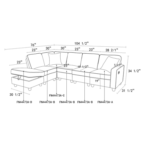 L Shaped 6-Piece Sectional in Black