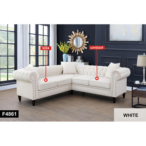 L Shaped 2-Piece Sectional in White