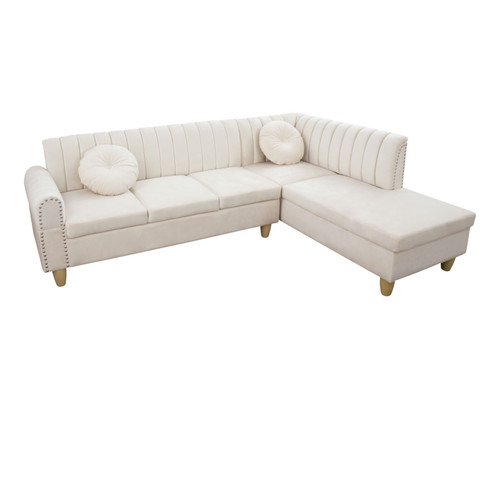L Shaped Flannel 2-Piece Sectional in White