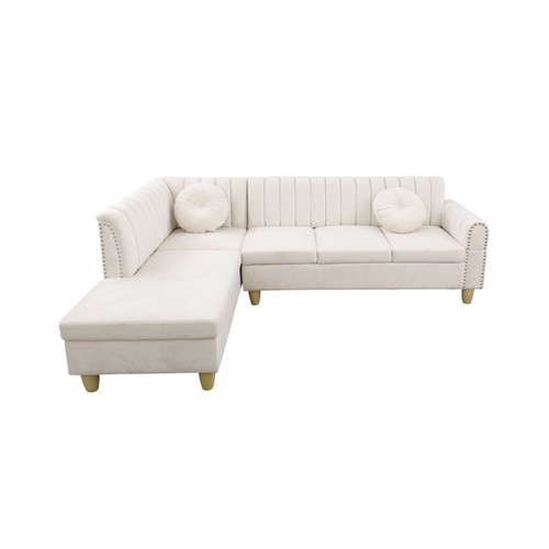 L Shaped Flannel 2-Piece Sectional in White